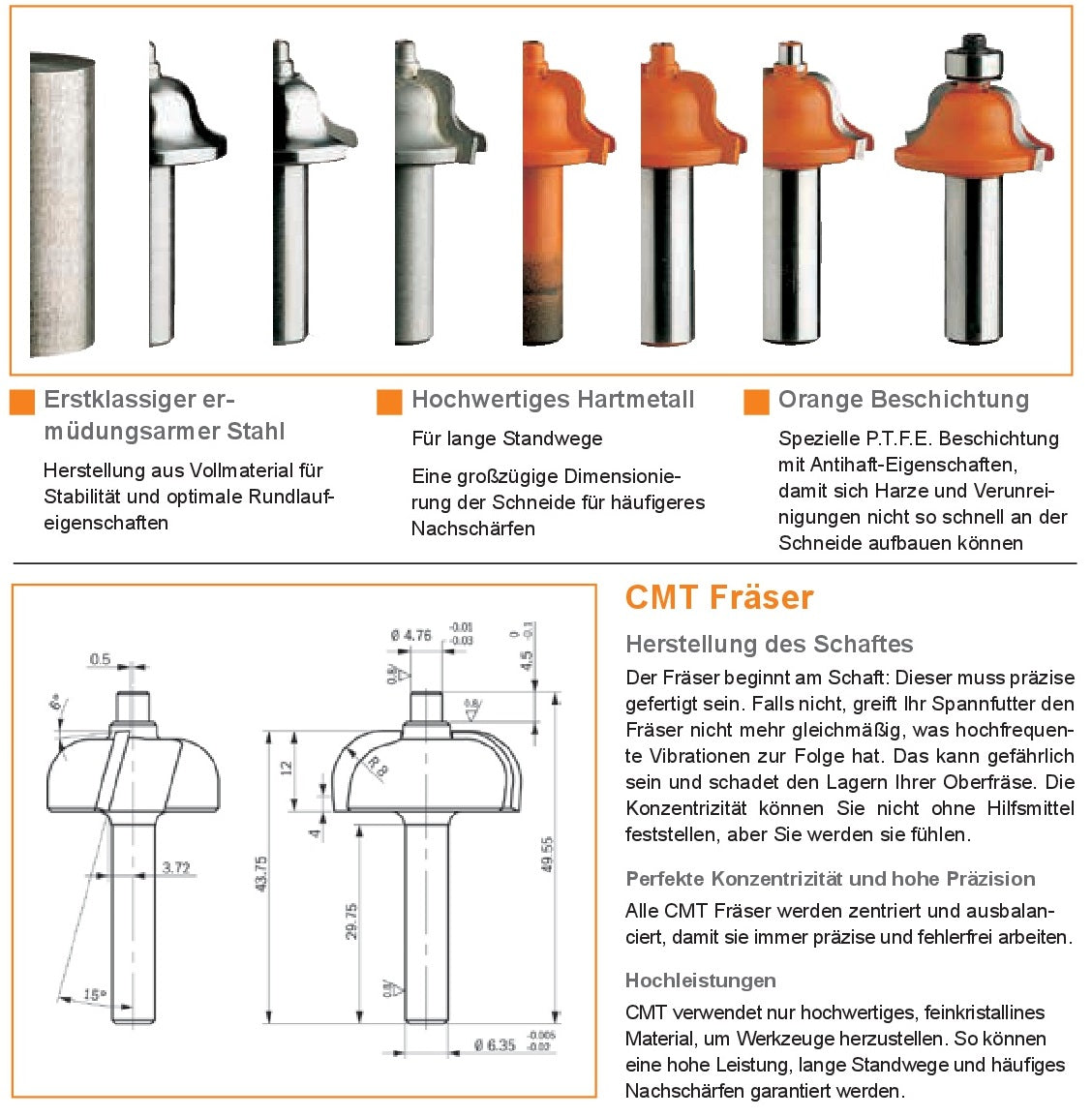 HW- (HM) Fasefräser mit Anlaufring Schaft 8 mm