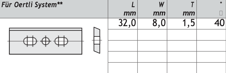 HM Wendeplatten Z2 (3-Loch)  für System Oertli, 32 x 8 x 1,5 mm, 40° Qualität MG18 - 10 Stück