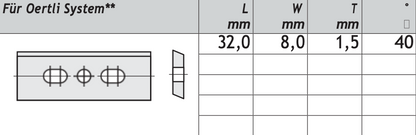 HM Wendeplatten Z2 (3-Loch)  für System Oertli, 32 x 8 x 1,5 mm, 40° Qualität MG18 - 10 Stück