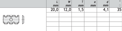 HM Wendeplatten Z2 (1-Loch) mit Kerben, 20 x 12 x 1,5 mm, 35° Qualität KCR08 - 10 Stück