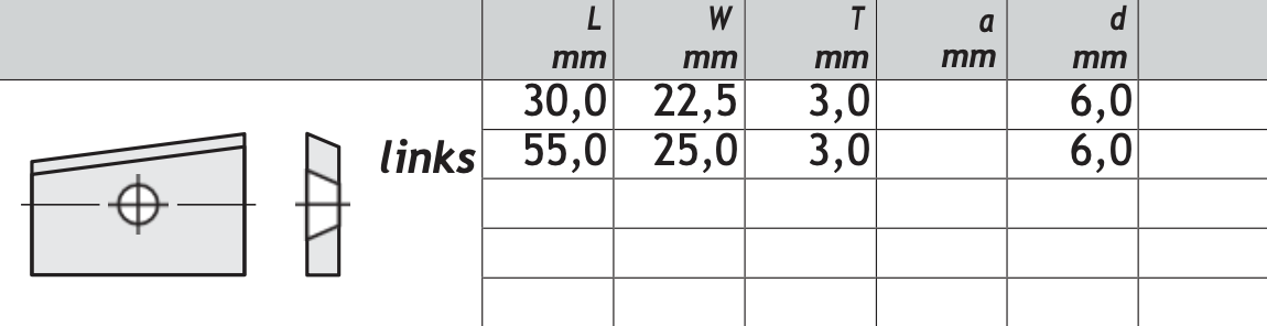 HM Wendeplatte Z1 (1-Loch) schräge links,  Qualität MG18 - 10 Stück